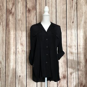 Liz Sport Black Long Button-Down Small